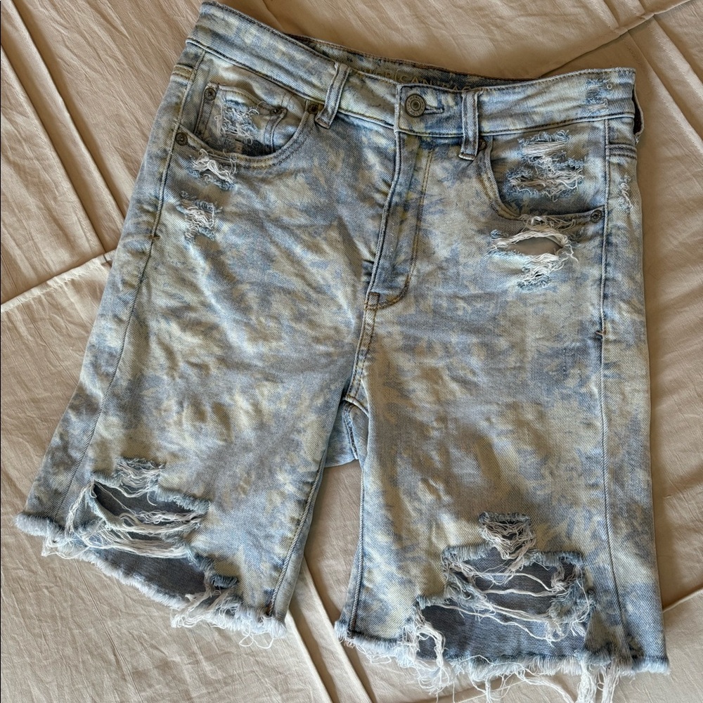 Palm Tree Print Long Denim Shorts